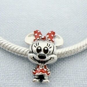 S925 Sterling Silver & Enamel Disney Inspired Minnie Mouse Charm Bead - NWT